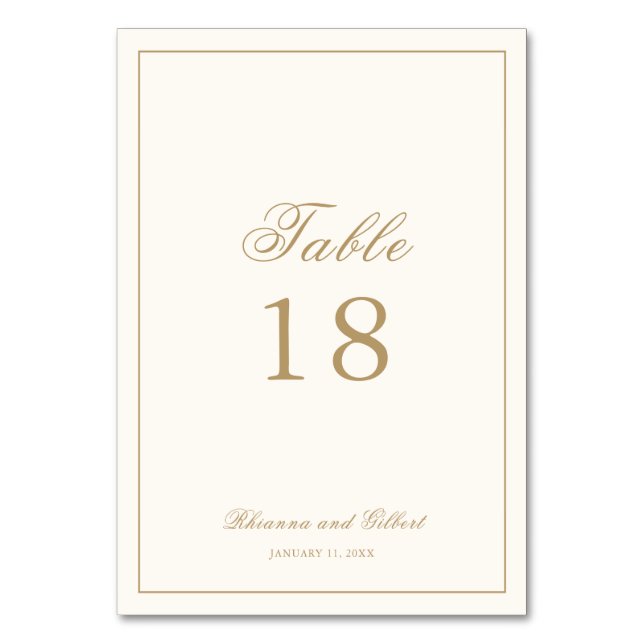 Classic Border Ivory and Gold Timeless Wedding Tischnummer (Vorderseite)