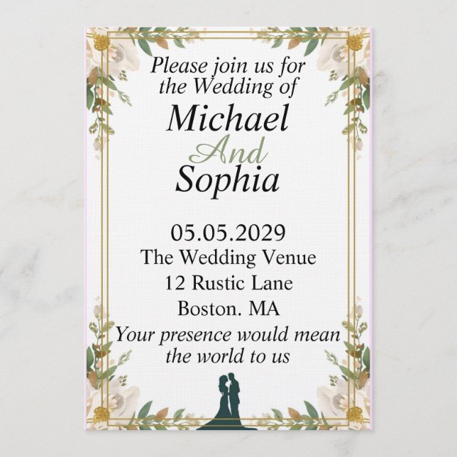 Classic Botanical Border Wedding Invitation Einladung (Vorderseite)
