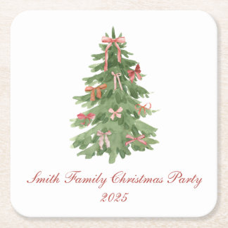 Classic Bow Tree Family Christmas Party Holiday Rechteckiger Pappuntersetzer