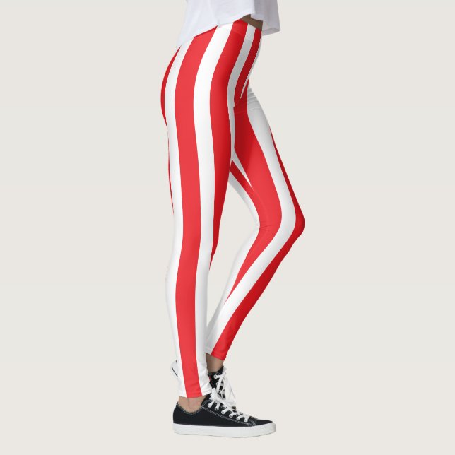 Classic Bright Red and White Striped Stylish Leggings (Rechts)