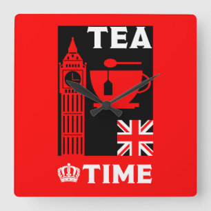 Classic British Tea Drinkers Quadratische Wanduhr