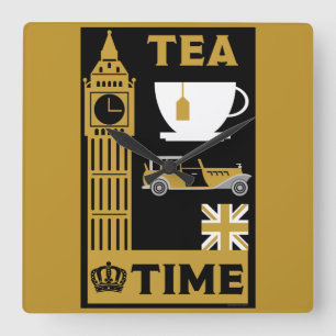 Classic British Tea Drinkers Quadratische Wanduhr