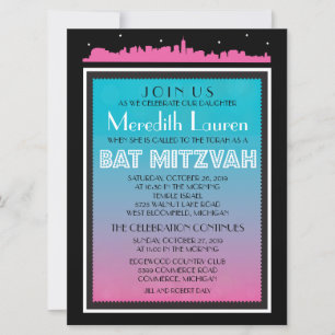 CLASSIC BROADWAY Bat Mitzvah Einladung-6 x 8 Einladung