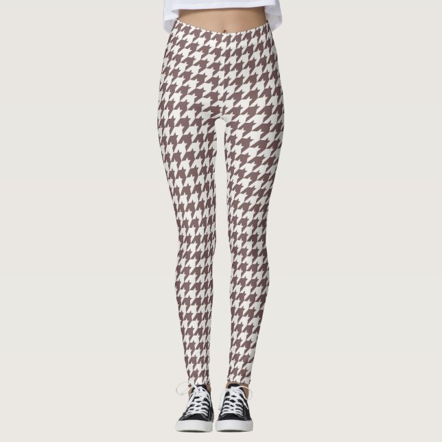Classic Brown Houndstooth Motif Leggings (Devant)