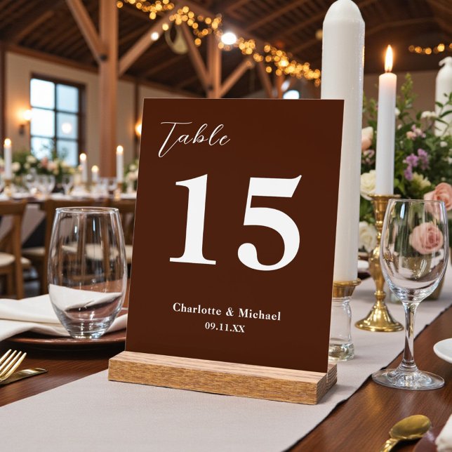 Classic Brown Minimalist Wedding Table Number Acrylschild (Von Creator hochgeladen)