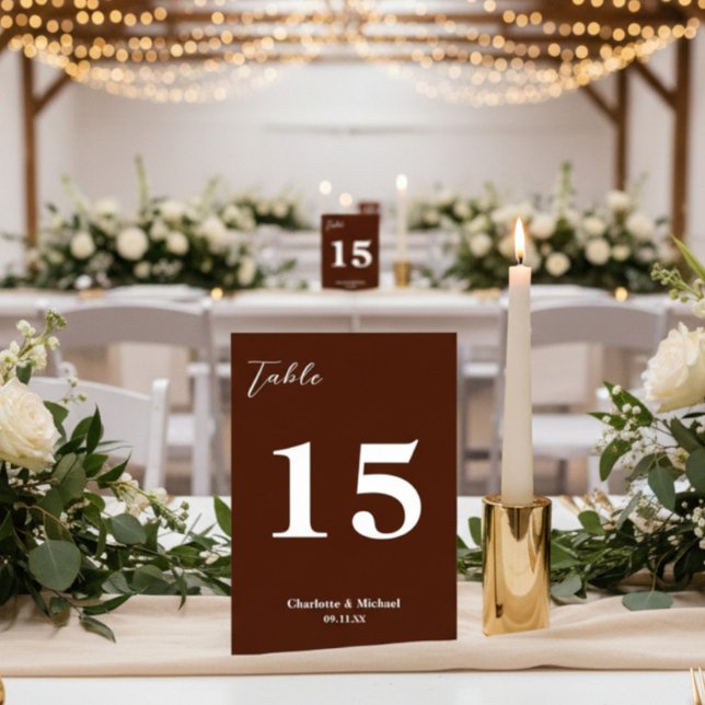 Classic Brown Minimalist Wedding Tischnummer (Von Creator hochgeladen)