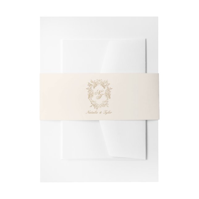 Classic Brown Monogram Crest Invitation Belly Band (Vorderseite Beispiel)