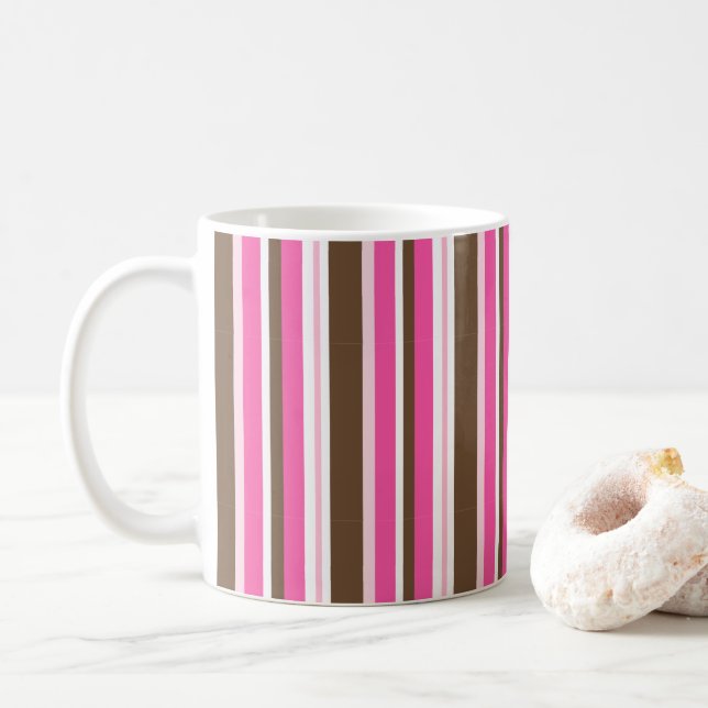 Classic Brown & Pink Stripe Coffee Mugs  (Avec donut)