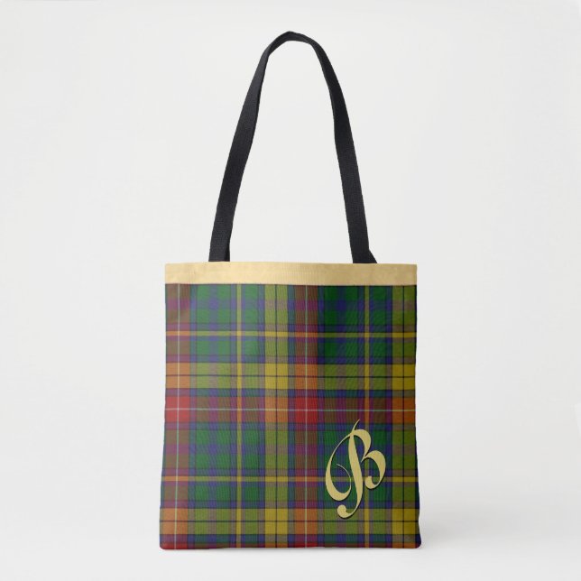 Classic Buchanan Tartan Karierte Mit Monogramm Tas Tasche (Vorderseite)