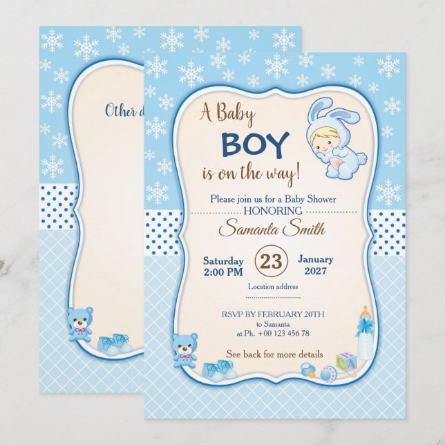 Classic bunny Baby Shower Invitation (Devant / Derrière)