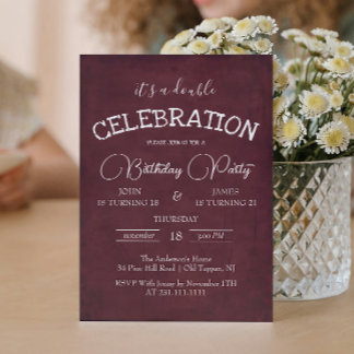 Classic Burgund Double Birthday Party Einladung