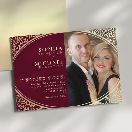 Classic Burgund und Gold Foto Wedding Einladung