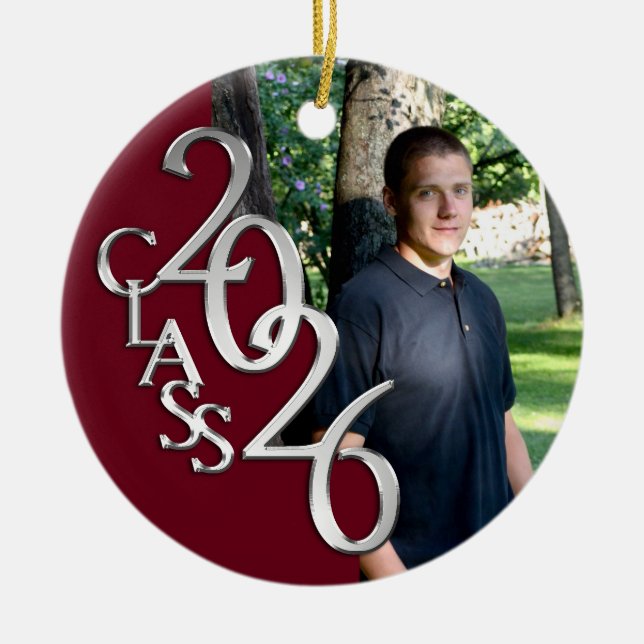 Classic Burgundy 2026 Graduate Photo Keramik Ornament (Vorne)