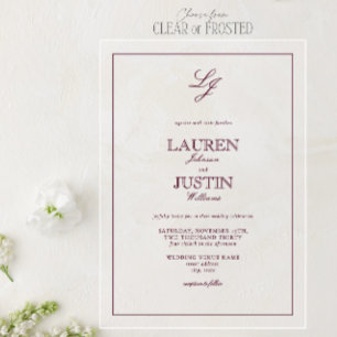 Classic Burgundy Calligraphy Monogram Wedding Acryleinladungen
