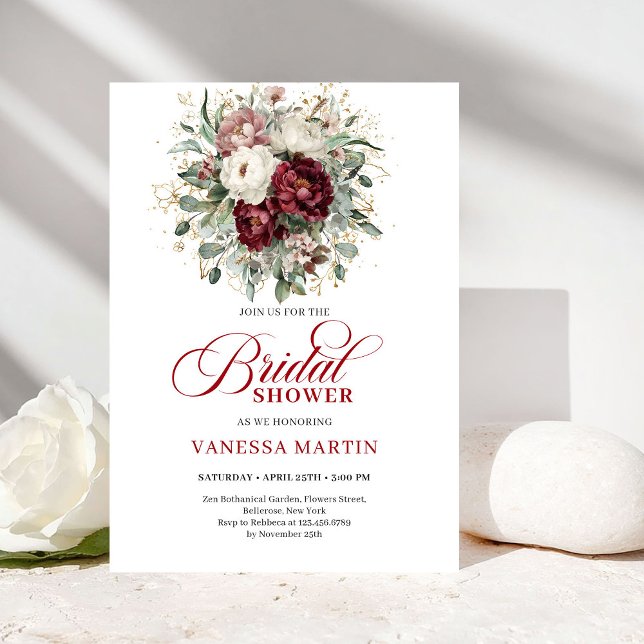 Classic Burgundy Floral Bridal Shower Invitation (Classic Burgundy Floral Bridal Shower Invitation)