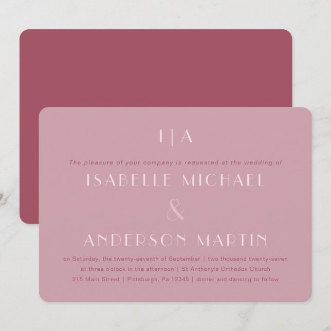 Classic Burgundy Monogram Foto Wedding Einladung (Vorne/Hinten)