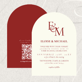 Classic Burgundy Red Monogram Minimalist Wedding Einladung