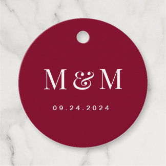 Classic Burgundy Red Monogram Typography Wedding Geschenkanhänger