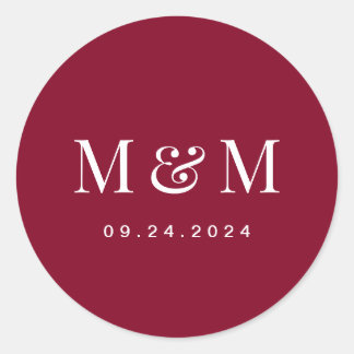 Classic Burgundy Red Monogram Typography Wedding Runder Aufkleber