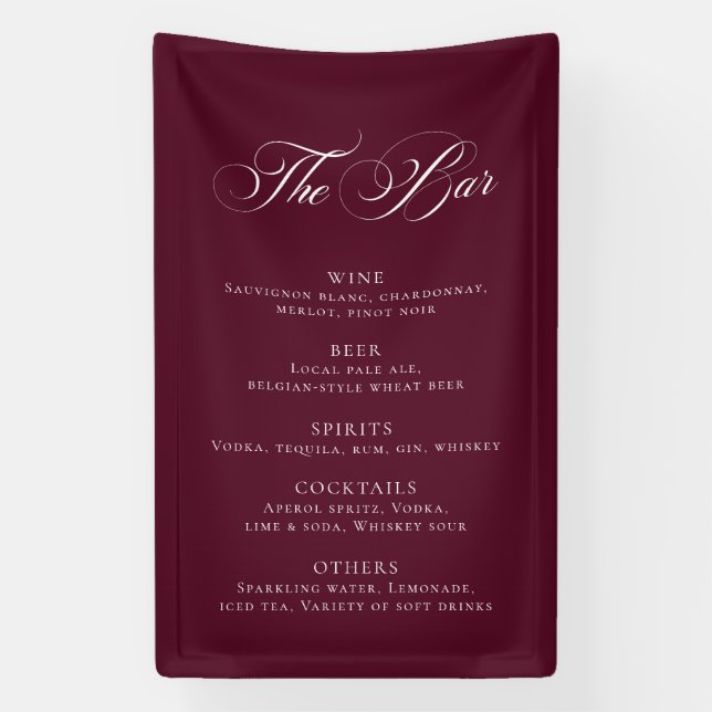 Classic Burgundy Wedding Bar Menu Reception Décor Banner (Vertikal)