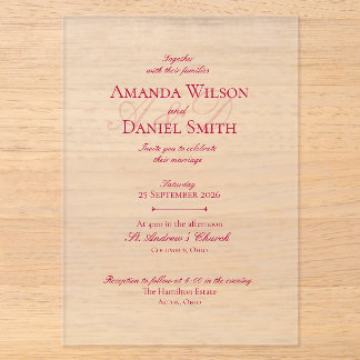 Classic Burgundy Wedding Invitation (Acrylic) Acryleinladungen