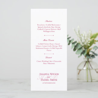Classic Burgundy Wedding Menu Menükarte