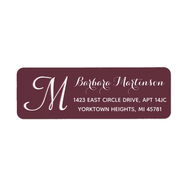 Classic Burgundy White Custom Monogram Address (Vorne)