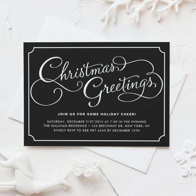 Classic Calligraphy Black Christmas Party Einladung (Von Creator hochgeladen)