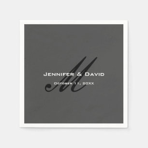 Classic Calligraphy Monogram Wedding Gray Serviette