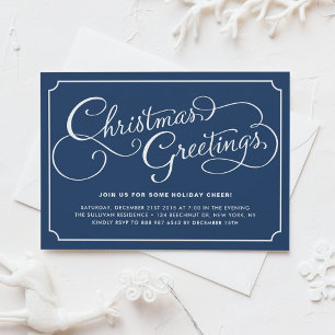 Classic Calligraphy Navy Blue Christmas Party Einladung