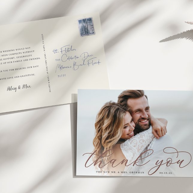 Classic Calligraphy Script Wedding Foto Vielen Dan Postkarte (Von Creator hochgeladen)