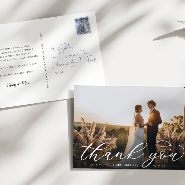Classic Calligraphy Script Wedding Foto Vielen Dan Postkarte (Von Creator hochgeladen)