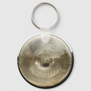 Classic car headlamp with round clear glass lens schlüsselanhänger