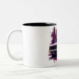 Classic Car Mug with Urban Sunset Graffiti Style Zweifarbige Tasse