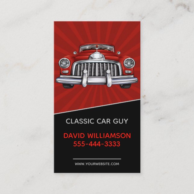 Classic Car Red Black Modernes Abstraktes Foto Visitenkarte (Vorderseite)