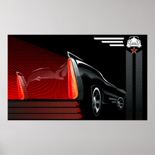 Classic Car Retro Design Poster - Noir & Rouge