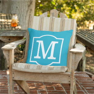 Classic Caribbean Blue Custom Monogram Letter Kissen Für Draußen