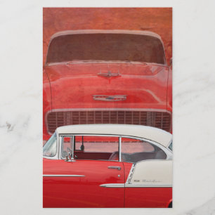 Classic Cars Chevy Bel Air Dodge Red White Vintag Briefpapier