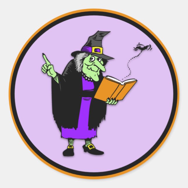 Classic Cartoon Halloween Hexe Runder Aufkleber (Vorderseite)