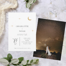 Classic Celestial Gold Moon Stars Foto Hochzeit Einladung