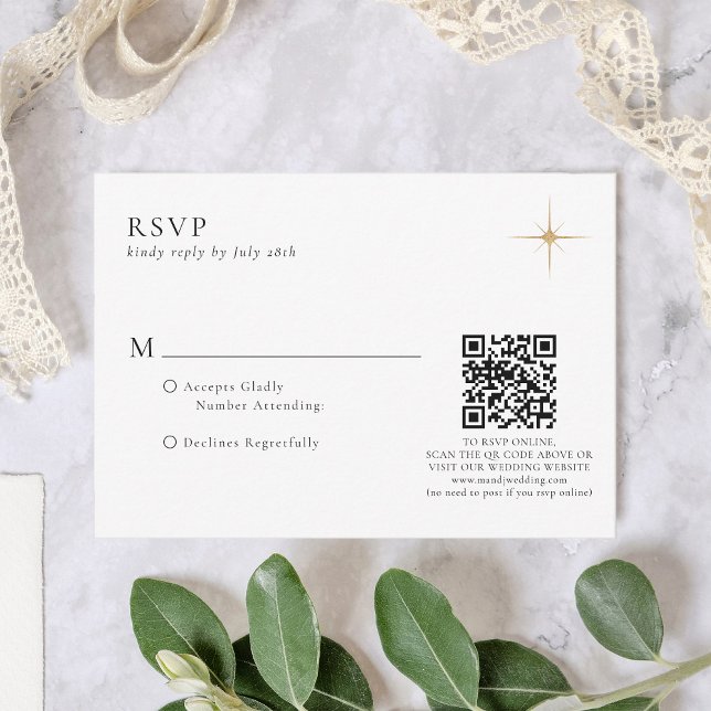 Classic Celestial Gold Stars Wedding QR Code RSVP Karte (Von Creator hochgeladen)