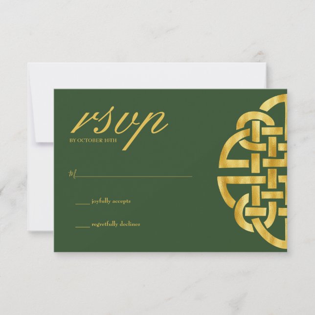 Classic Celtic Knot Green & Gold Handfasts RSVP Karte (Vorderseite)