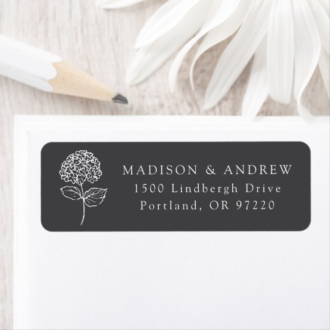 Classic Charcoal Hydrangea Wedding Return Address (Insitu)