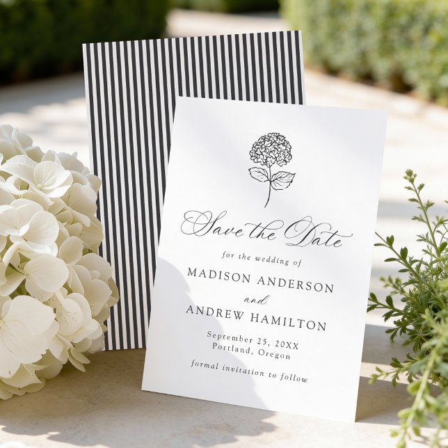 Classic Charcoal Hydrangea Wedding Save The Date (Von Creator hochgeladen)