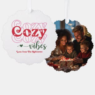 Classic Cheer Cozy Vibes Retro Weihnachtsfest Foto Ornament Karte