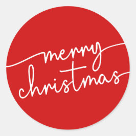 Classic Cheer: Festive Red Script Merry Christmas Runder Aufkleber