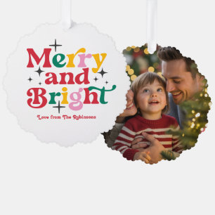 Classic Cheer Merry & Bright Retro Weihnachts-Foto Ornament Karte