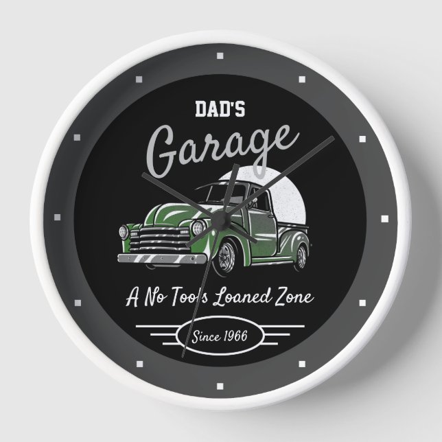 Classic Chevy LKW Garage Vater jeden Namen Gray Bl Uhr (Vorderseite)