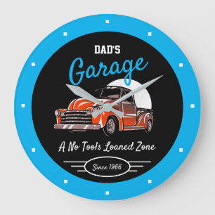 Classic Chevy LKW Garage Vater jeden Namen Sky Blu Große Wanduhr
