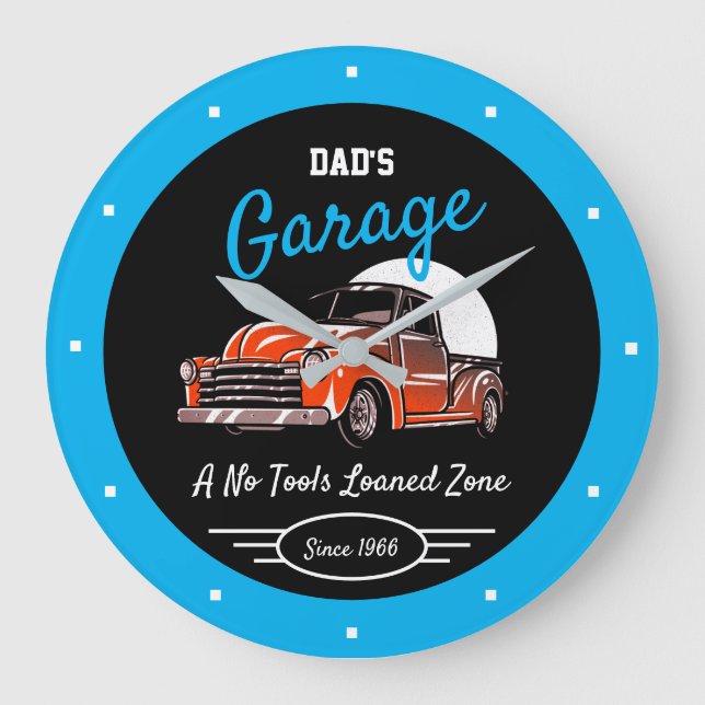 Classic Chevy LKW Garage Vater jeden Namen Sky Blu Große Wanduhr (Vorderseite)
